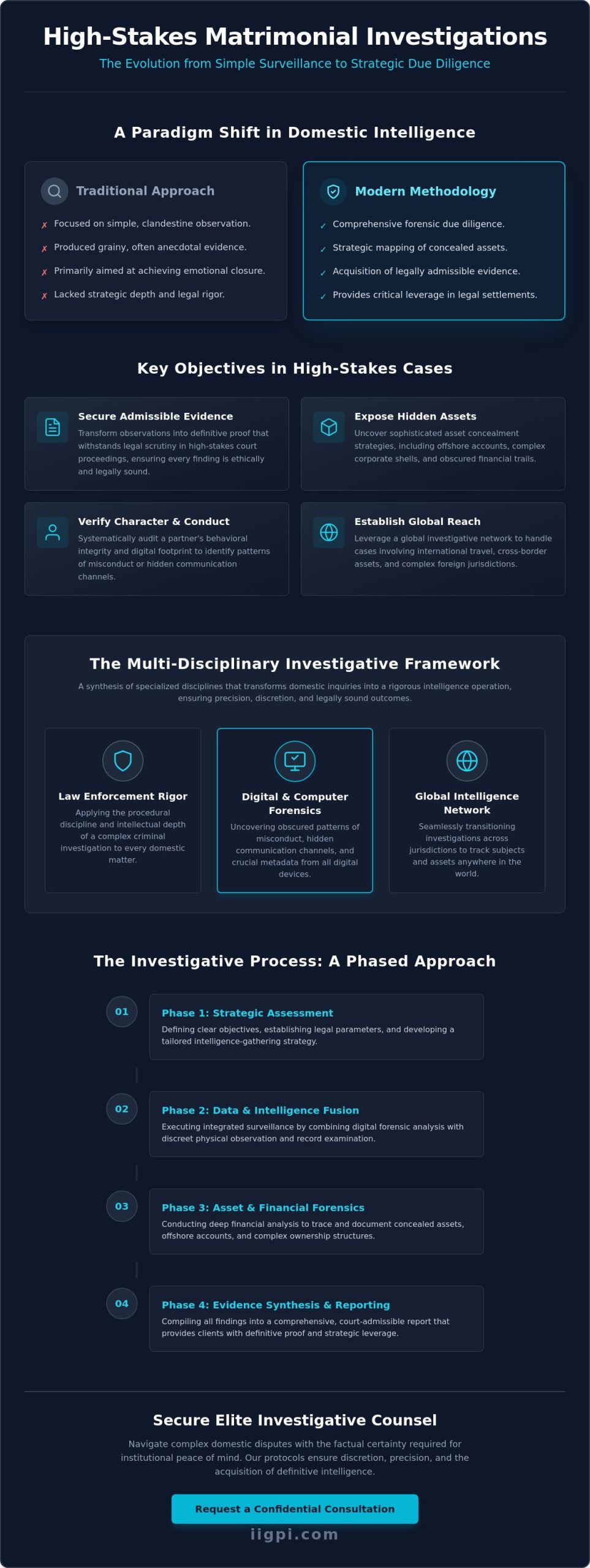 Matrimonial Investigation Services: The Investigative Methodology of Dan Ribacoff - Infographic