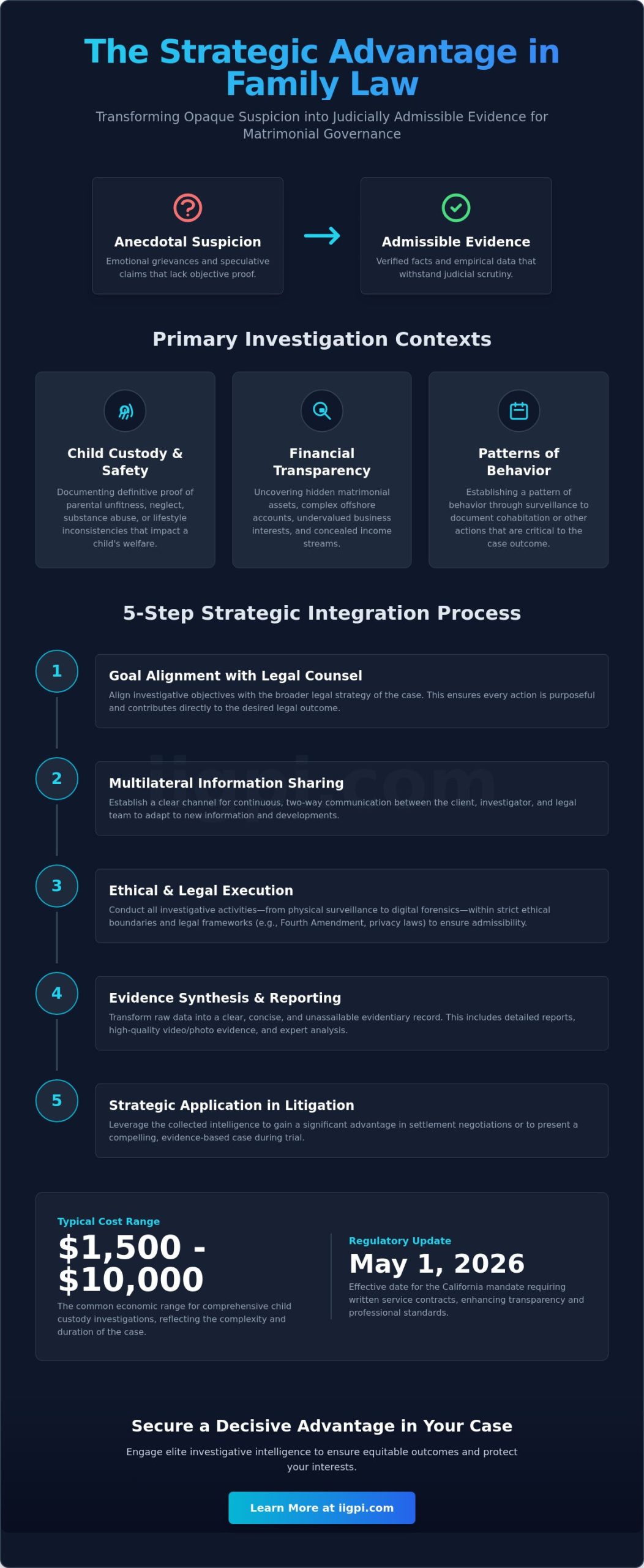 The Strategic Role of a Private Investigator for Family Law Cases: A Professional Protocol for 2026 - Infographic